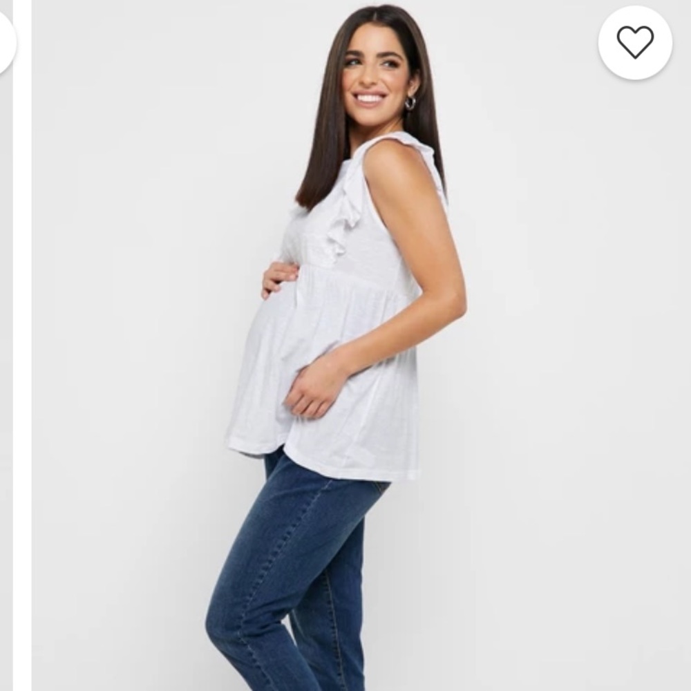 NWT Jojo Mama Bebe Maternity Broderie Frill Sleeve Top Size M